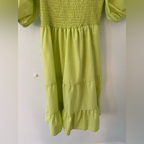 Lark + Grey Green Puff Sleeve Shirred Dress Midi - Picture 6 of 7
